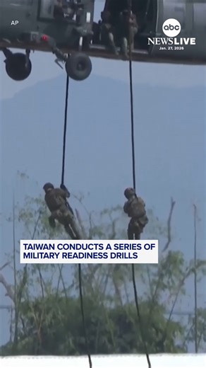 Taiwan’s Ministry of National Defense conducted a series of combat readiness drills ahead of the Lunar New Year. The drills were designed to demonstrate the military’s ability to respond to potential threats and enemy attacks. ABC News’ Britt Clennett reports. | ABC News Live
