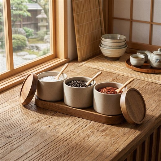 Handmade Ceramic Spice Jar Set | Japanese Stoneware Canisters With Wooden Lids - Etsy