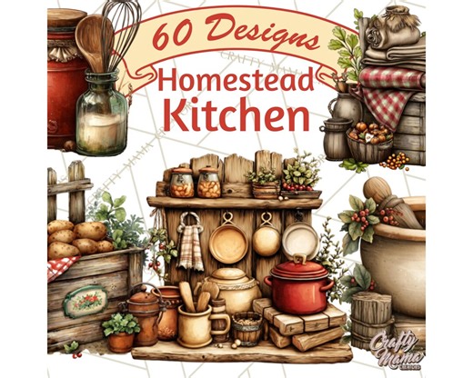 60 Rustic Homestead Kitchen Clipart Bundle, Farmhouse Cooking Illustration, Country Kitchen PNG, Vintage Kitchen Graphic, Sublimation Design - Etsy
