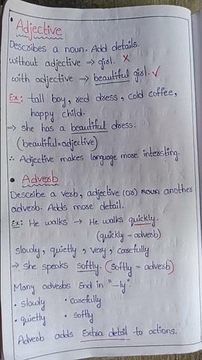 Adjective & Adverb Made Easy | Parts of Speech Grammar Notes 📚✍️