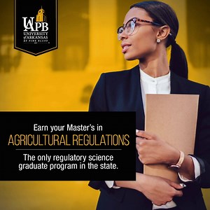 Our Agricultural Regulations graduate program prepares you for careers in law, policy, and government. With 20 million jobs in the field, you are assured an engaging and profitable career. Assistantships are also available, providing financial assistance and hands-on experience! Apply today! #UAPB #JoinThePride #AgriculturalRegulations | University of Arkansas at Pine Bluff