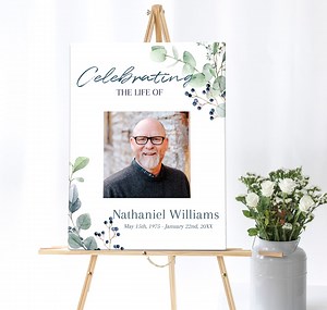 Editable Funeral Poster | Greenery Memorial Poster | Eucalyptus Funeral Sign | Celebration of Life Sign | C120 - Etsy