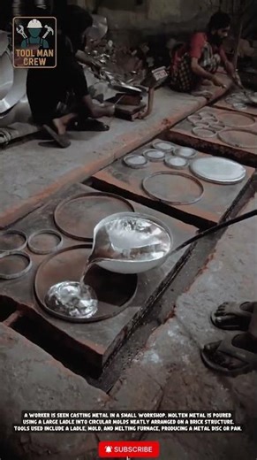 process of pouring liquid metal to make aluminum plates or pans in a smelting plant #toolmancrew