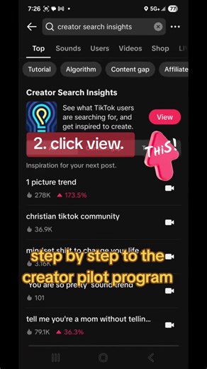 Step by step to find the creator pilot program. 1. In the search bar, search for “creator search insights” 2. Click the “view” button you see in the video. 3. Scroll/swipe the banner you see until you see the one in my video. It may change, for me it was the 3rd banner. 4. Hit apply. It explains it a bit. follow my page for help. I’m not selling courses. I’m just helping anyone along all I ask is to follow and engage. #creatorsearchinsights #creatorpilotprogram #tiktokguide #heretohelp #fyp