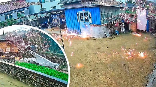 Dramatic lightning strike causes shower of sparks