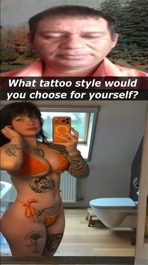 Beautiful Tattooed Woman in an Orange Bikini Body Art Show #tattooart #tattoos