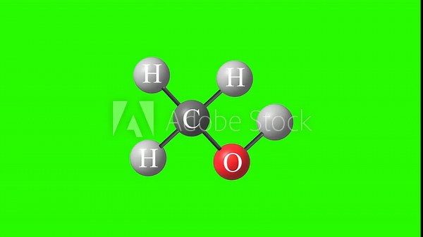 The molecular and structural formula of methanol. An animated structure of the substance for educational, cognitive, and informational purposes