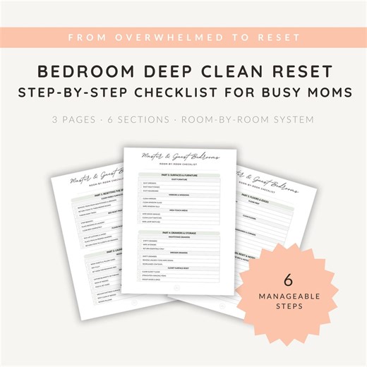 Bedroom Deep Clean Checklist for Busy Moms | Step-by-step Bedroom Reset, Printable Bedroom Cleaning Planner - Etsy