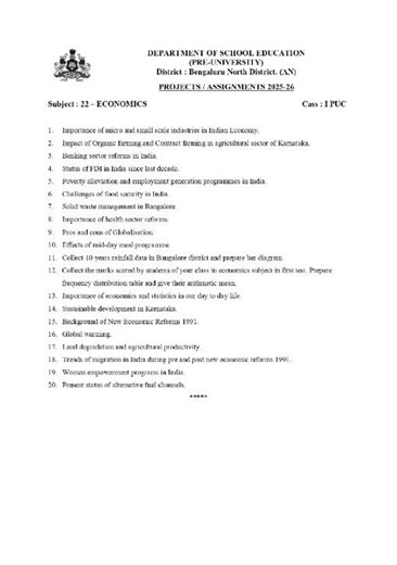1 PUC - ECONOMICS ASSIGNMENT 2025-26 #banglore #mafem #trshetty #assignment #economicsassignment