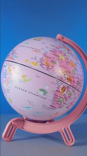 Mini Globo Terráqueo Rosa Muestra Animales Importantes de cada región. Regalo para niños