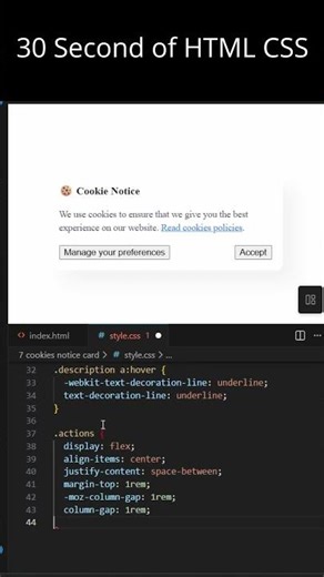 Modern Cookie Notice UI in HTML & CSS #coding #webdevelopment #coding #frontendcourse