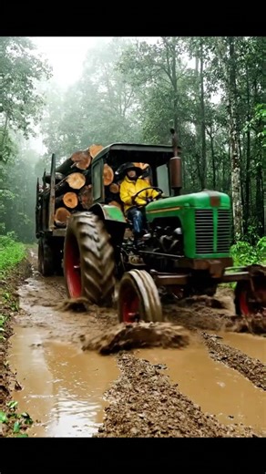 This tractor driver refuses to quit muddy roads #logging #challenge #extreme