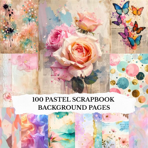 100 Pastel Junk Journal Backgrounds: Shabby Chic Scrapbook Papers, Vintage Newspaper Mixed Media, Printable Collage & Planner Backgrounds - Etsy