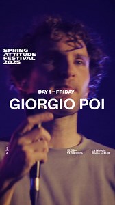 GIORGIO POI live 12.09.2025 - La Nuvola (Roma) Il cantautorato più prezioso. Lo sguardo più affilato, ma “navigando” sempre gentile ed illuminato. Giorgio Poi è un piccolo, grande patrimonio della musica italiana. È l’indie che non si svende al mercato, è l’artista che sopravvive integro a Sanremo, è l’uomo che ti racconta le tue emozioni, è la guida che con semplicità di porta verso mondi nuovi, verso sensazioni più profonde. Nella mutazione ormai definitiva di Spring Attitude da semplice festi