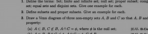 Define the terms: Set; finite and infinite set; null set; prope... | Filo