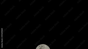 Moon appear from bottom and move across the frame with 1:10 frame rate with pure black background