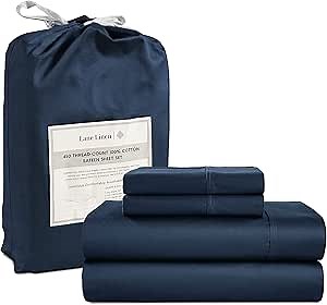 LANE LINEN 100% Cotton Sheets King Size – 450 Thread Count King Size Bed Sheets, Hotel Luxury Soft Silky Sateen Weave, Durable for Year Round Use, Fully Elasticized 15" Deep Pocket – Estate Blue