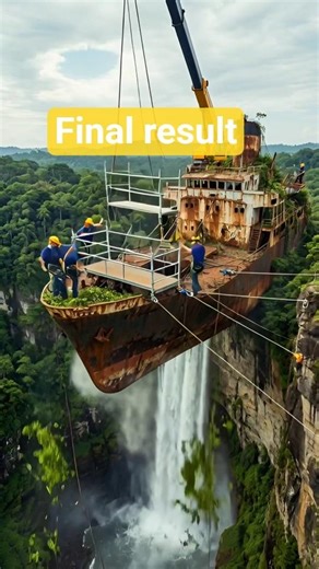 “We Restored an Abandoned Ship Hanging Over a Waterfall”#Restoration#AbandonedToLuxury #shorts
