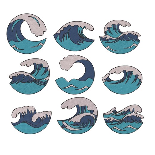 Sea Wave Embroidery Design, Ocean Surf Waves Machine Embroidery File, Instant Download - Etsy
