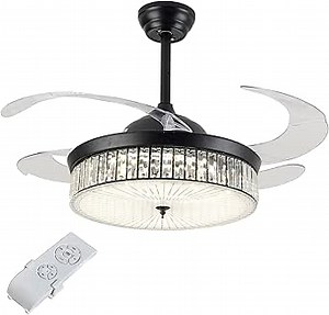 42 Inch Retractable Ceiling Fan with Lights and Remote Control Modern Chandelier Ceiling Fan with 4 Retractable Blades,3 Color Change,4 Timing Options,Brushed Nickel,Silent Motor,Black