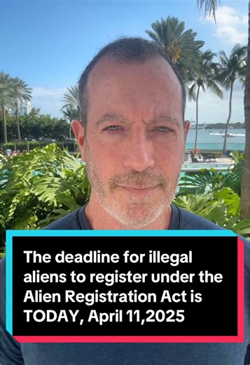 Breaking News—The deadline for illegal aliens to register under the Alien Registration Act is TODAY, April 11, 2025. Failure to register is a crime punishable by fines (up to $5,000) and imprisonment. Anyone over 14 has to provide their biometric information (that is, fingerprints) and address. Parents and legal guardians of anyone under the age of 14 must register for them. To register, go to this website and foll the instructions: https://my.uscis.gov I'm Joseph Bovino, US immigration and busi