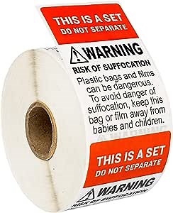 DO NOT Separate - This is A Set with Suffocation Warning Labels/Stickers (2" x 3"), FBA-Approved, 500 Labels per roll, 15 Rolls