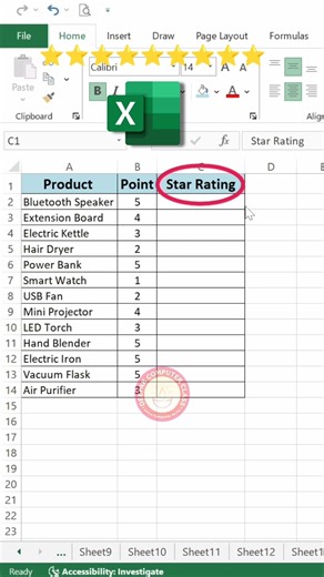 excel star rating tricks ⭐ ⭐#excel #exceltricks #excelshortcuts #exceltutorial #shorts #trending #yt