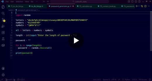 #codsoft #internship #passwordgenerator #security #webdevelopment #coding #python | Renuka Madakar
