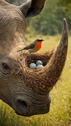 Bird Builds Nest on Rhino’s Horn – Unbelievable Wildlife Moment! 🦏🐦 #wildlife #animals #lion #birds