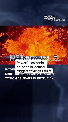 Marcus Moore reports from the scene of a powerful volcanic #eruption in Iceland, where new concerns have emerged over toxic gas possibly drifting over the capital city, #Reykjavík. #Sundhnúksgígar erupted on Monday and continued to spew #lava on Tuesday. #worldnewstonight #WNT #DavidMuir #volcano #iceland