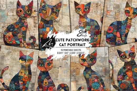 Patchwork Cat Ephemera Kit: Colorful Quilted Style Printable Craft and Junk Journal Sheets - Etsy New Zealand