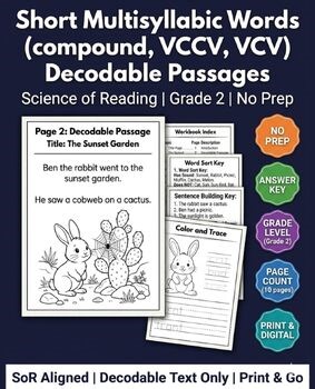 Multisyllabic Words Decodable Passages Worksheets Grade 2 | No Prep