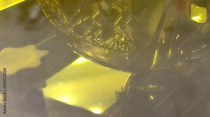 3D printer working process. 3D printing. Stereolithography photopolymerization SLA. Additive manufacturing technology. Liquid materials, hard part, creating layers. 3D model ultraviolet polymerization