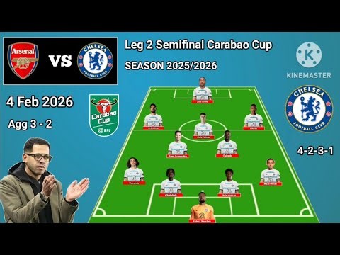 Arsenal vs Chelsea Line Up 4-2-3-1 Formations With Caicedo Leg 2 Semifinal Carabao Cup 2025/2026