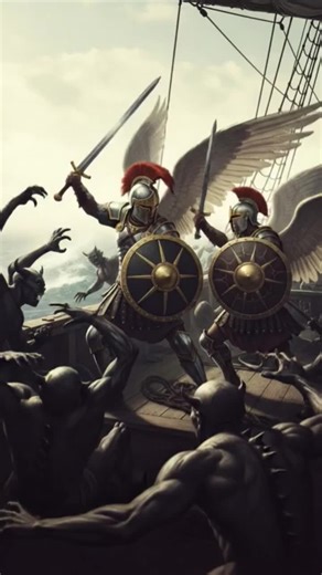 Warrior Angel are Fighting Off Demons Trying to Get on the Ship. @angelsandwhispers #angelsandwhispers #warriorangels #war#demons
