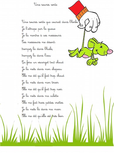 Comptine une souris verte - Paroles illustrées de la comptine pour enfants Une souris verte