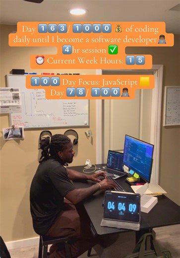 Day 1️⃣6️⃣3️⃣/ 1️⃣0️⃣0️⃣0️⃣ 💰 of coding daily until I become a software developer👨🏾‍💻 4️⃣hr session ✅ ⏰ Current Week Hours: 1️⃣5️⃣ 1️⃣0️⃣0️⃣ Day Focus: JavaScript 🟨 Day 7️⃣8️⃣/ 1️⃣0️⃣0️⃣👨🏾‍💻 #softwaredeveloper #softwareengineer #software #softwareengineering #softwaredevelopment