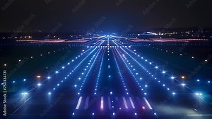The illuminated runway lights designed and installed by Urbane guide planes to a safe landing showcasing the companys precision and expertise in airport technology.