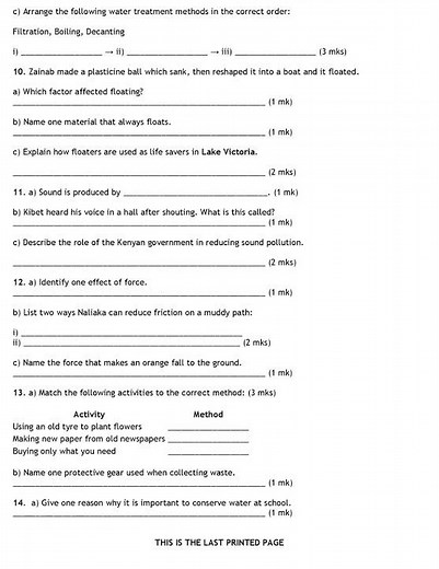 Grade 5 Science and Technology End of Term 2 2026 Exam with Marking Scheme