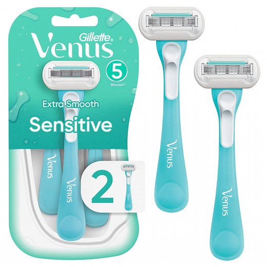 Venus Extra Smooth Sensitive Women's 5 Blade Disposable Razor, 2 count, Blue