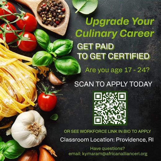 Get Paid to Get Certified Apply Today! Program starts February 2026 Launch Your Career in Food #culinaryarts #agriculture #foodjobs #careergrowth #providenceri | African Alliance of Rhode Island