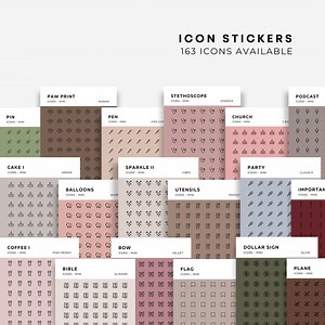 Icon Stickers | 163 Icons Available | Matte Transparent Stickers | Mini Icon Stickers | Micro Icon Stickers | Planner Stickers - Etsy