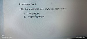 Experiment No: 5 Title: Draw and Implement any two Boolean equa... | Filo