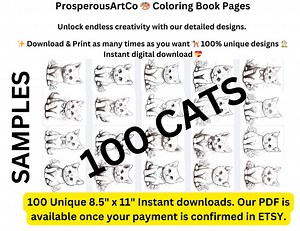 100 Printable CATS and KITTENS Coloring Pages | Positive Activity Sheets for Crafters, Teachers Kids | Instant Download Crafts, Kindergarten - Etsy UK