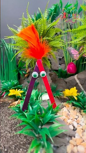 DIY Feathery Bird Craft Stick Puppets | Easy animal Craft for Kids 🐦 #diy #craft #craftyfun #kids