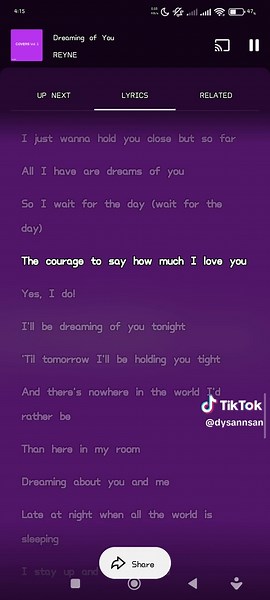 Dreaming Of You by REYNE: Lyrics and Karaoke