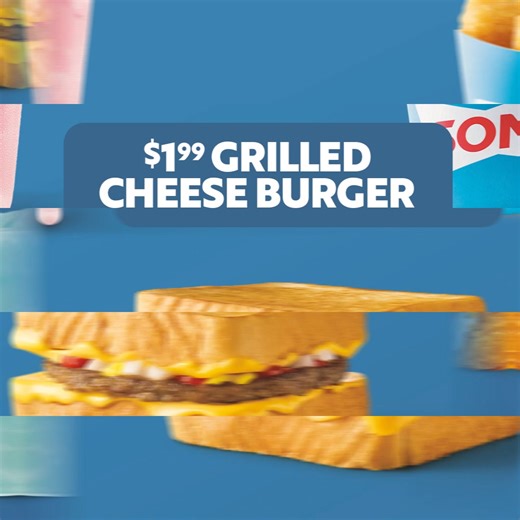 Our $1.99 Menu is looking good with a little food update – now with the Grilled Cheese Burger, Jumbo Popcorn Chicken®, Cream Slushes & more. 👍​ Tax Not Included. Contains flour (sesame). TM & ©2024 America's Drive-In Brand Properties LLC | Sonic Drive-In