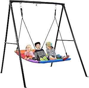 Trekassy Swing Sets for Backyard, 440lbs Heavy Duty A-Frame Metal Stand with 60" Large Platform Swing for Outdoor Playground Park