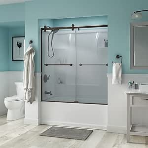 Delta Shower Doors SD3276686 Trinsic Semi-Frameless Contemporary Sliding Bathtub Door 60in.x58-3/4in, Bronze Track