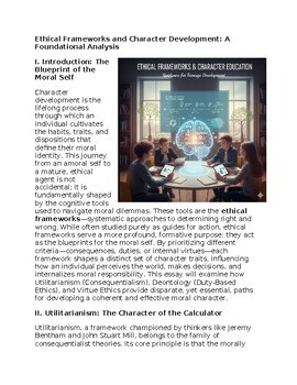 Ethical Frameworks in Character Education Worksheet Classwork, Homework